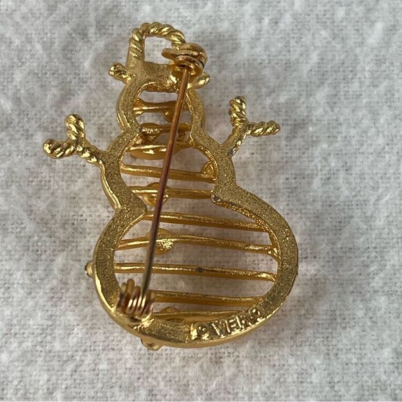 Gold Snowman Brooch Pin Ch - Picture 6 of 6